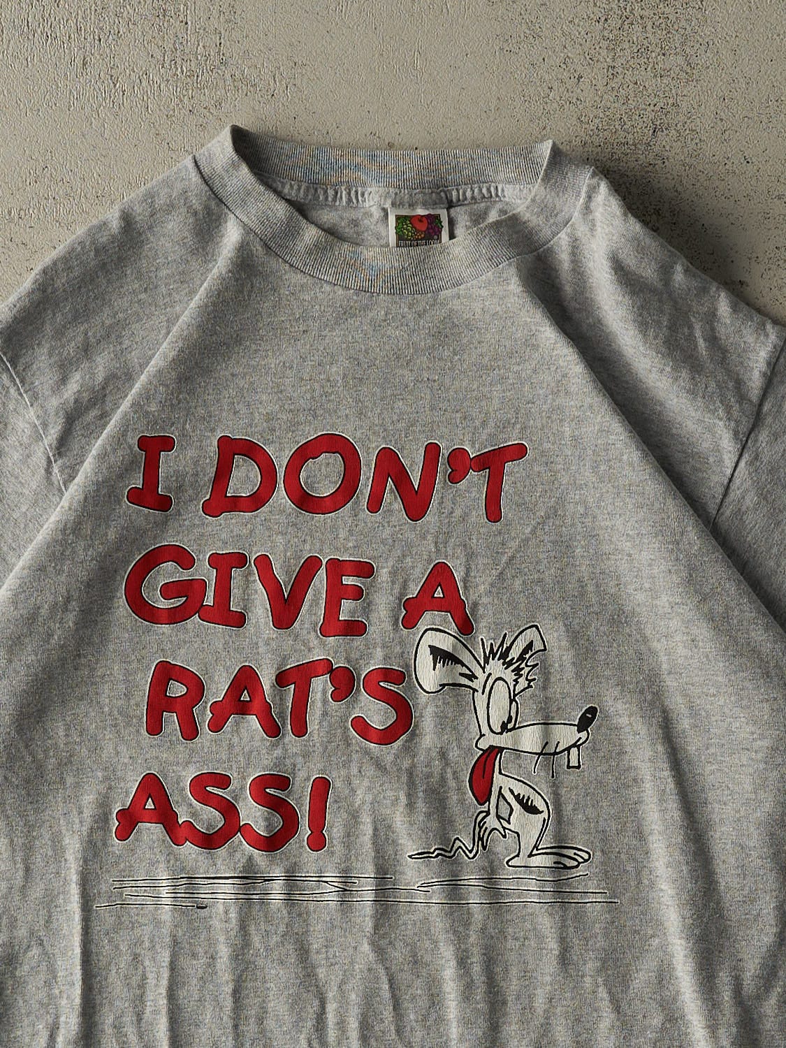Vintage 90s Grey "I Don't Give A Rats Ass" Slogan Tee (L)