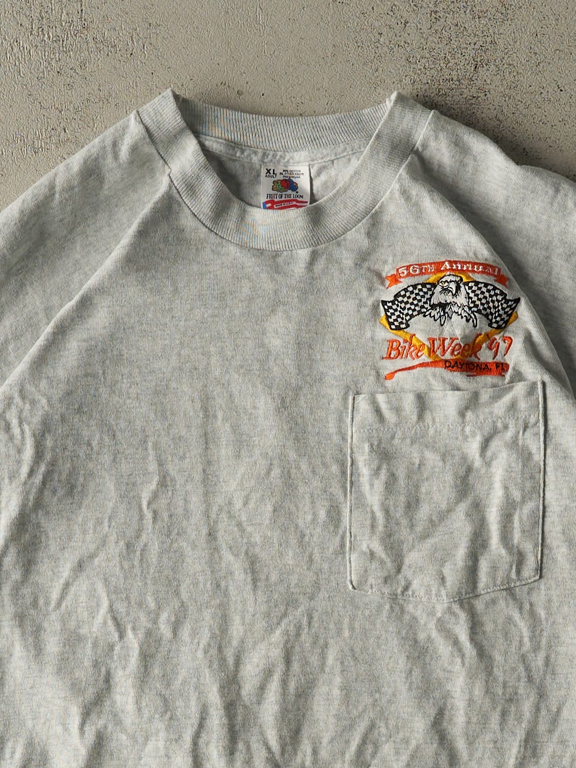 Vintage 97' Heather Grey Embroidered Daytona Bike Week Tee (L)