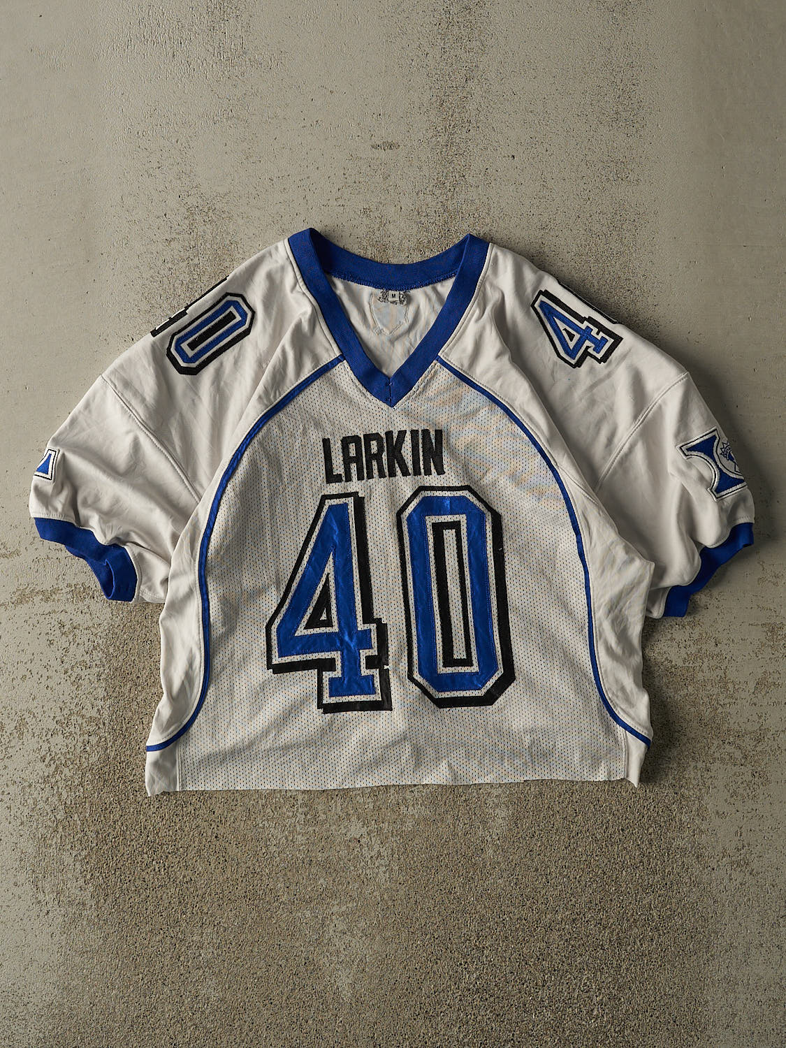 Vintage 90s White Larkin Cropped Football Jersey (S/M)