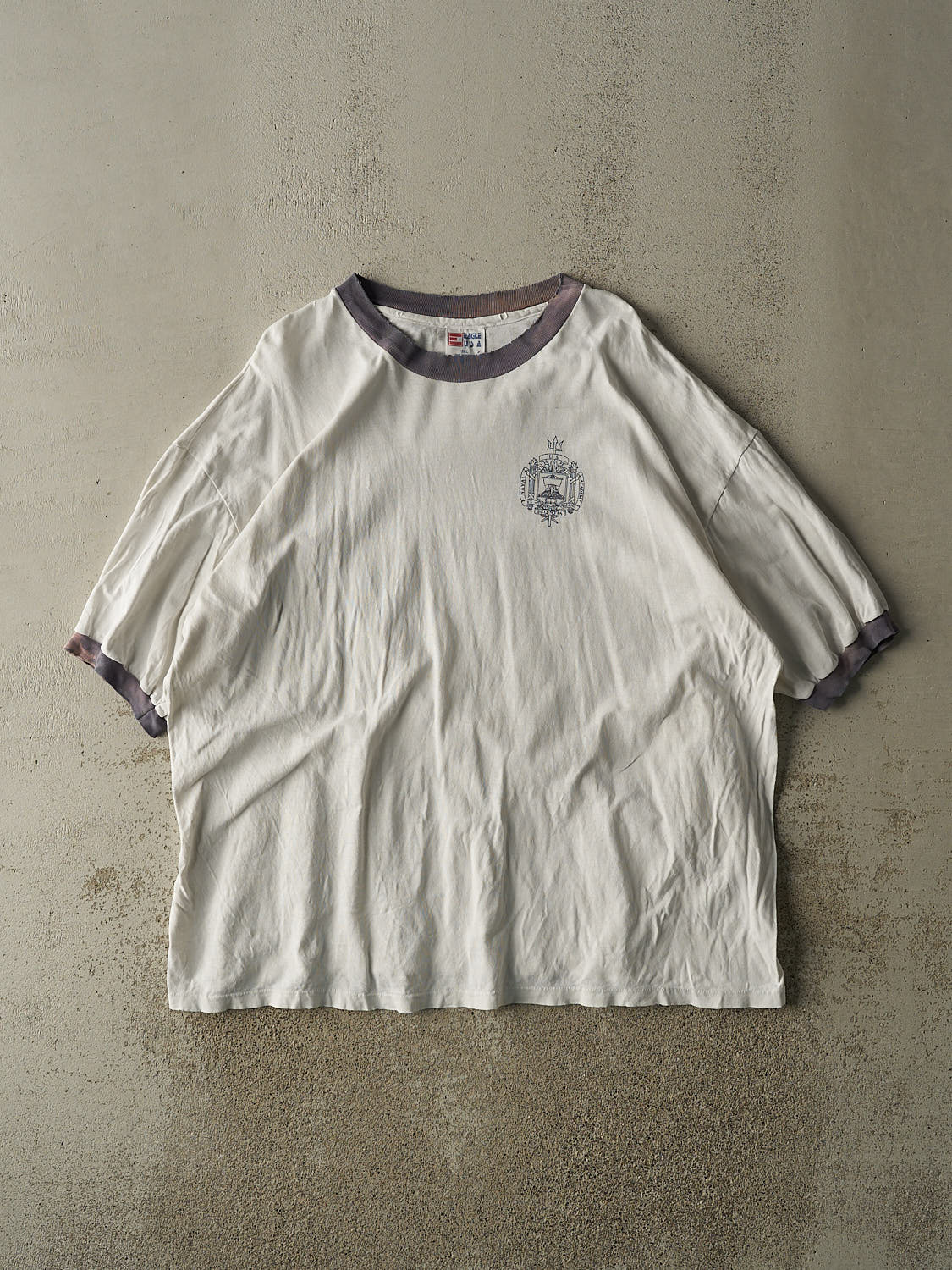 Vintage 90s White Naval Academy Sun Faded Ringer Tee (XXL/XXXL)