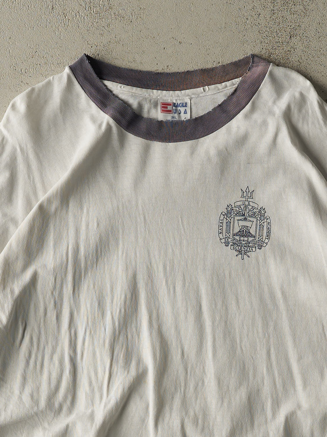 Vintage 90s White Naval Academy Sun Faded Ringer Tee (XXL/XXXL)