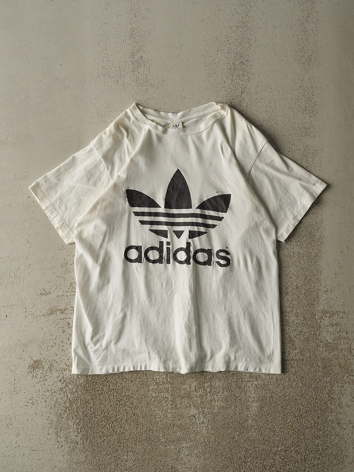 Vintage 80s White Adidas Logo Tee (M/L)