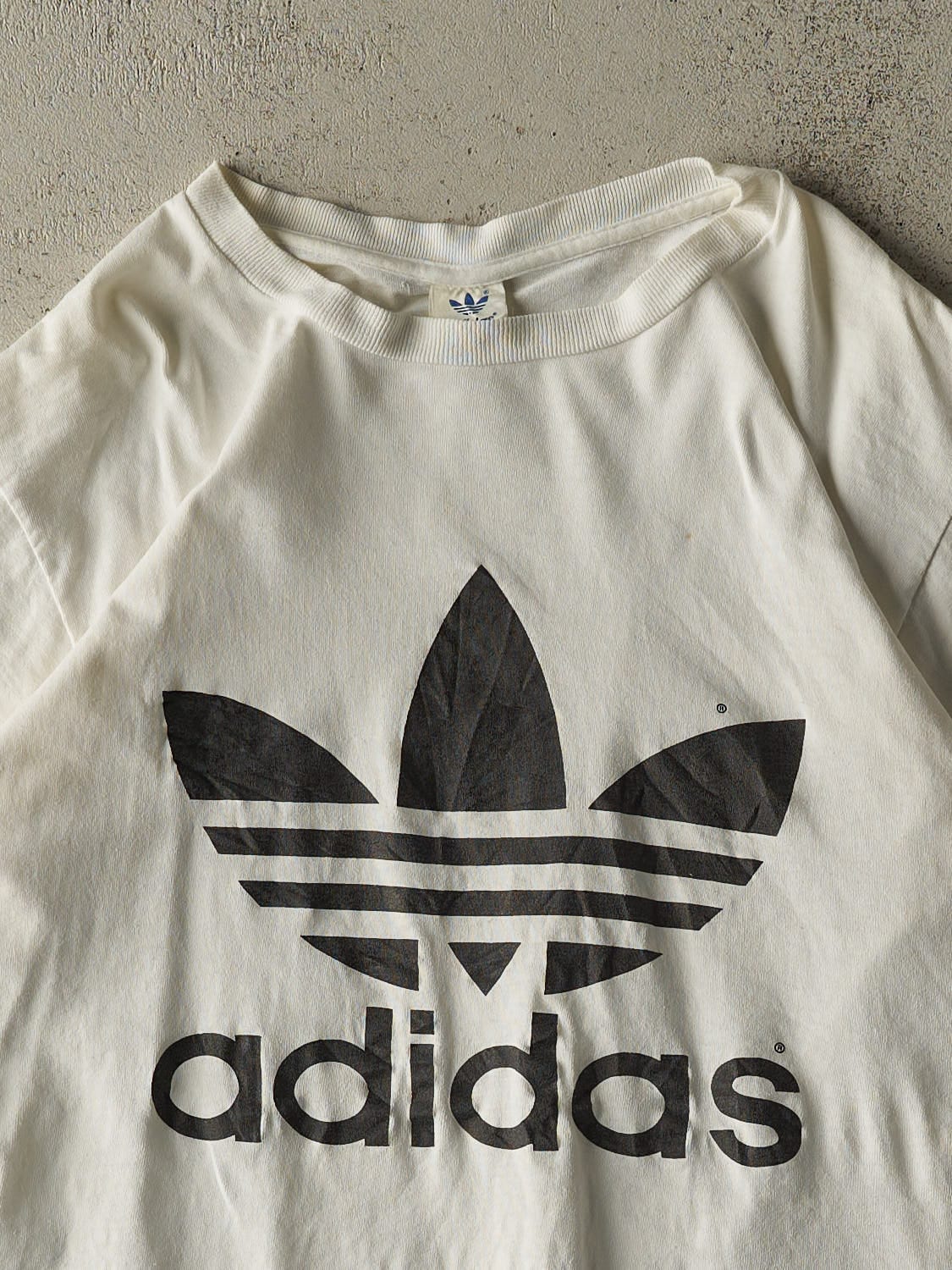 Vintage 80s White Adidas Logo Tee (M/L)