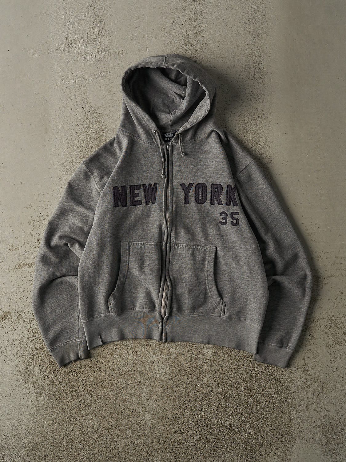 Vintage Y2K Grey New York Embroidered Zip Up Hoodie (S)
