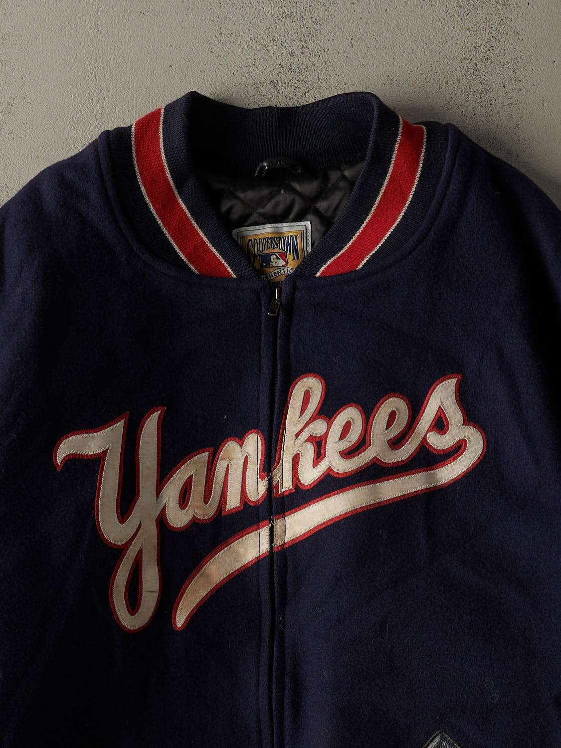 Vintage 90s Navy Blue New York Yankees Mitchell & Ness Zip Up Varsity Jacket (XXL/XXXL)