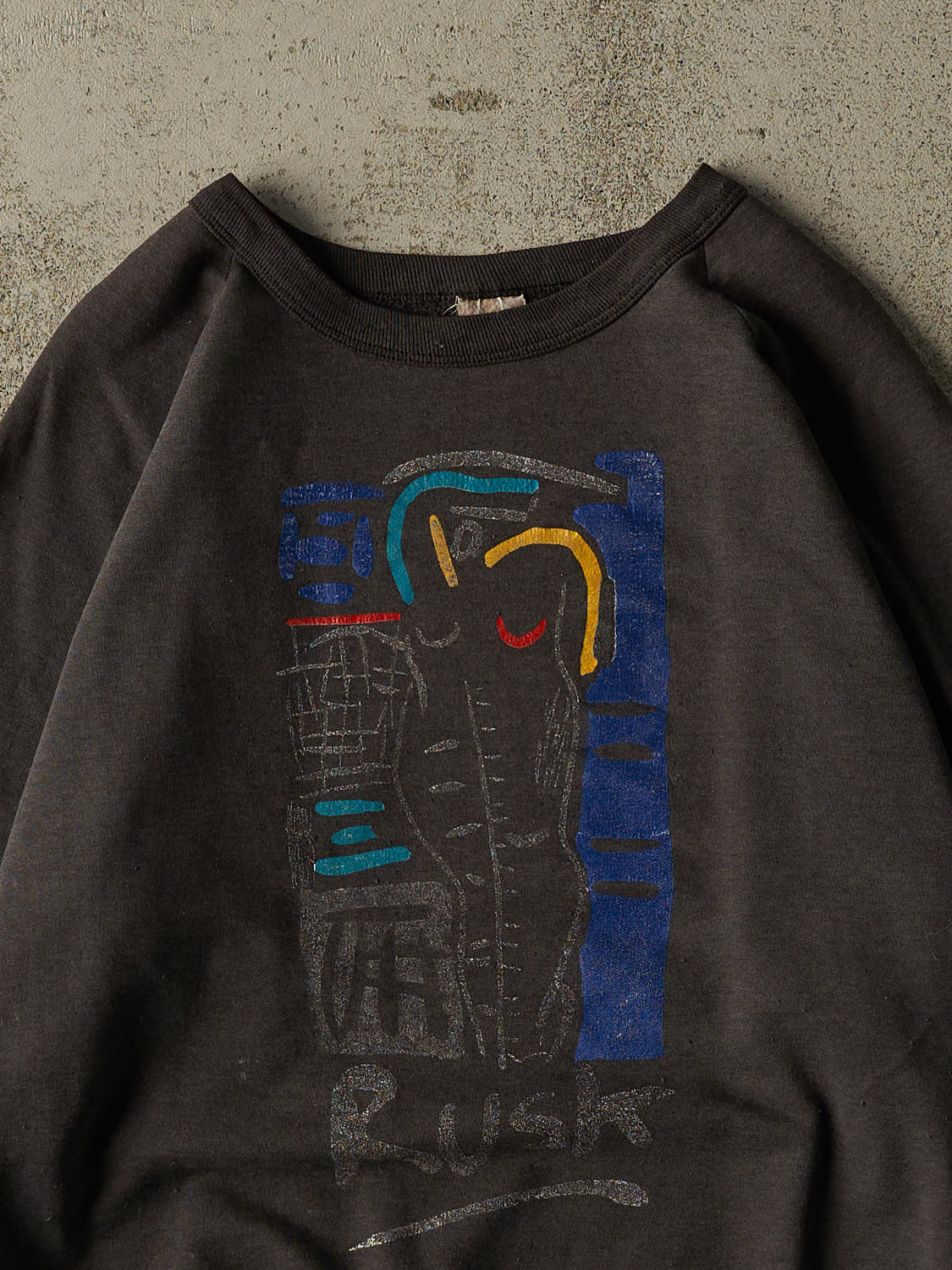 Vintage 80s RARE Faded Black Rusk Art Crewneck (L)