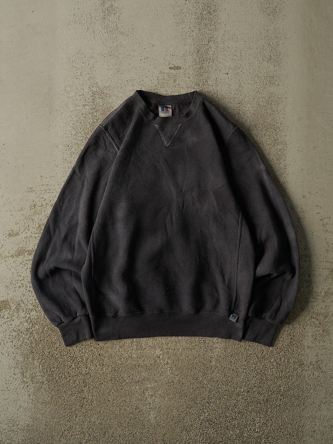 Vintage Y2K Sun Faded Charcoal Grey Russell Athletic Crewneck (XXS/XS)