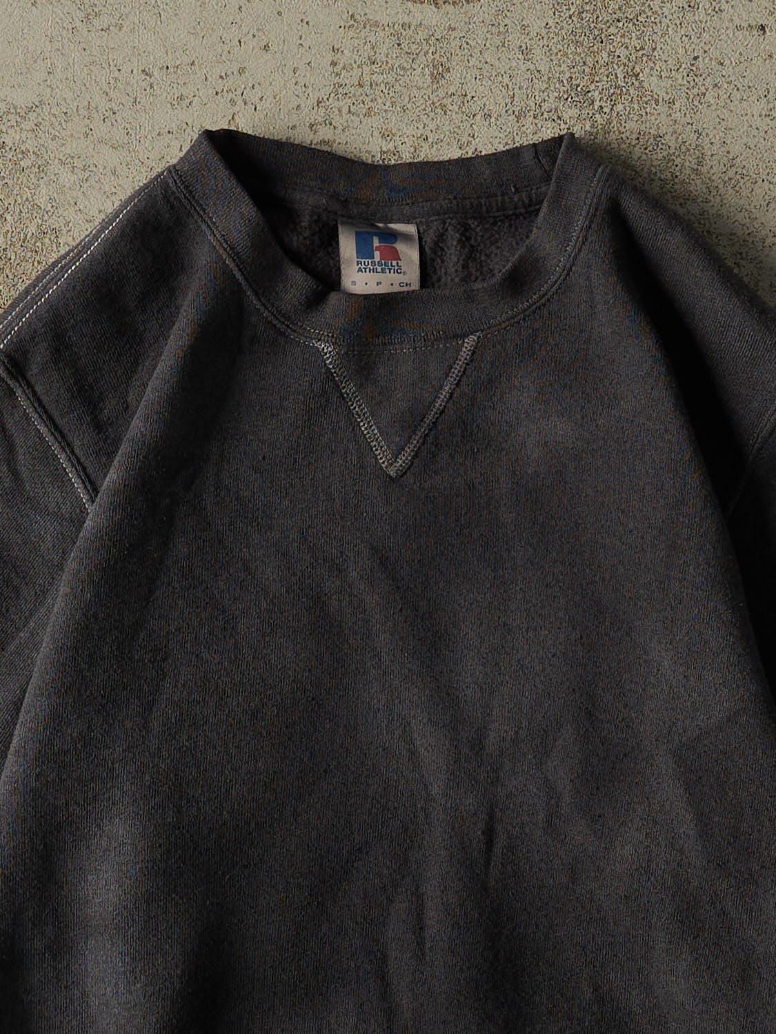 Vintage Y2K Sun Faded Charcoal Grey Russell Athletic Crewneck (XXS/XS)