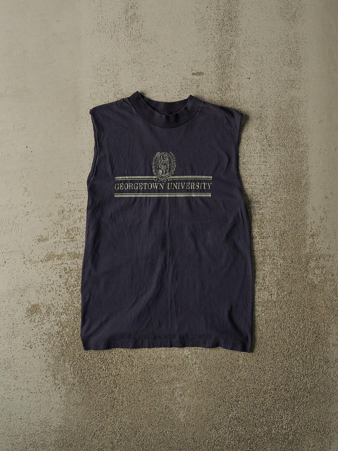 Vintage 80s Navy Blue Georgetown University Cut Off Tee (XS/S)