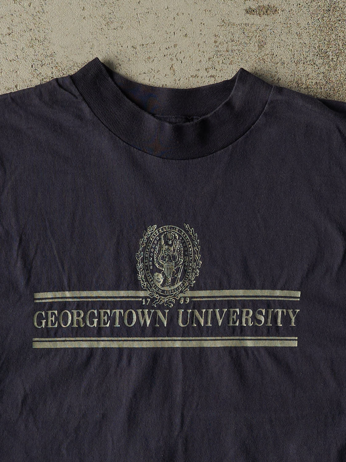 Vintage 80s Navy Blue Georgetown University Cut Off Tee (XS/S)