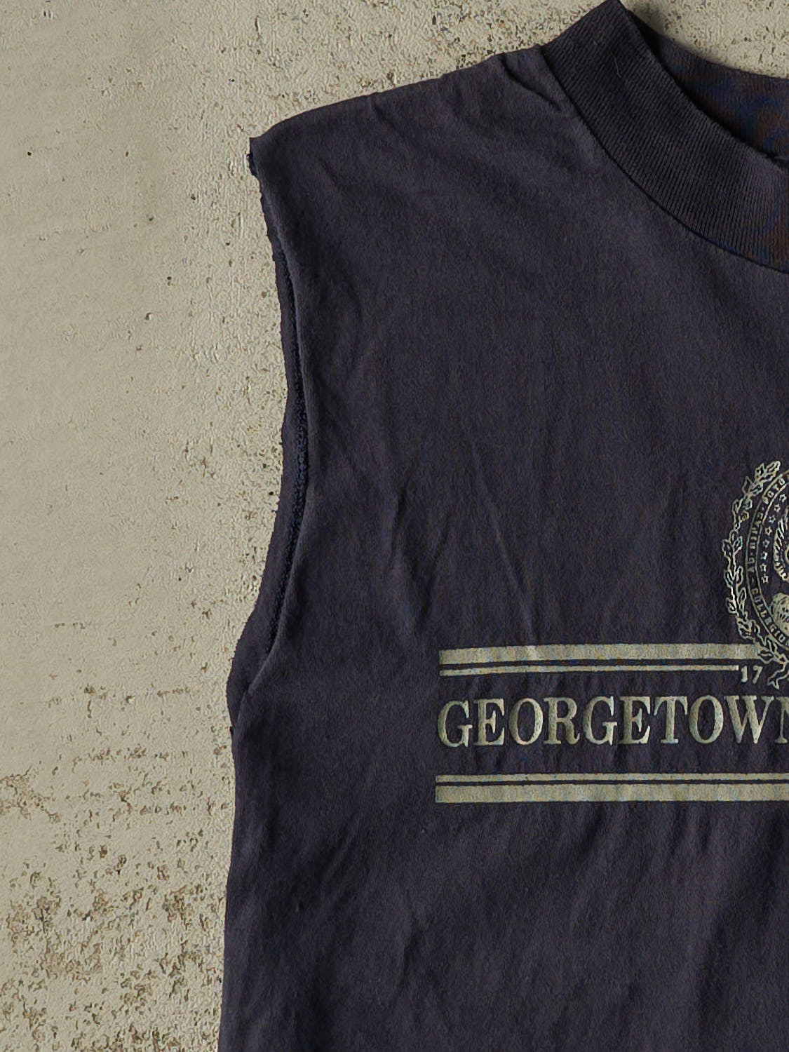 Vintage 80s Navy Blue Georgetown University Cut Off Tee (XS/S)