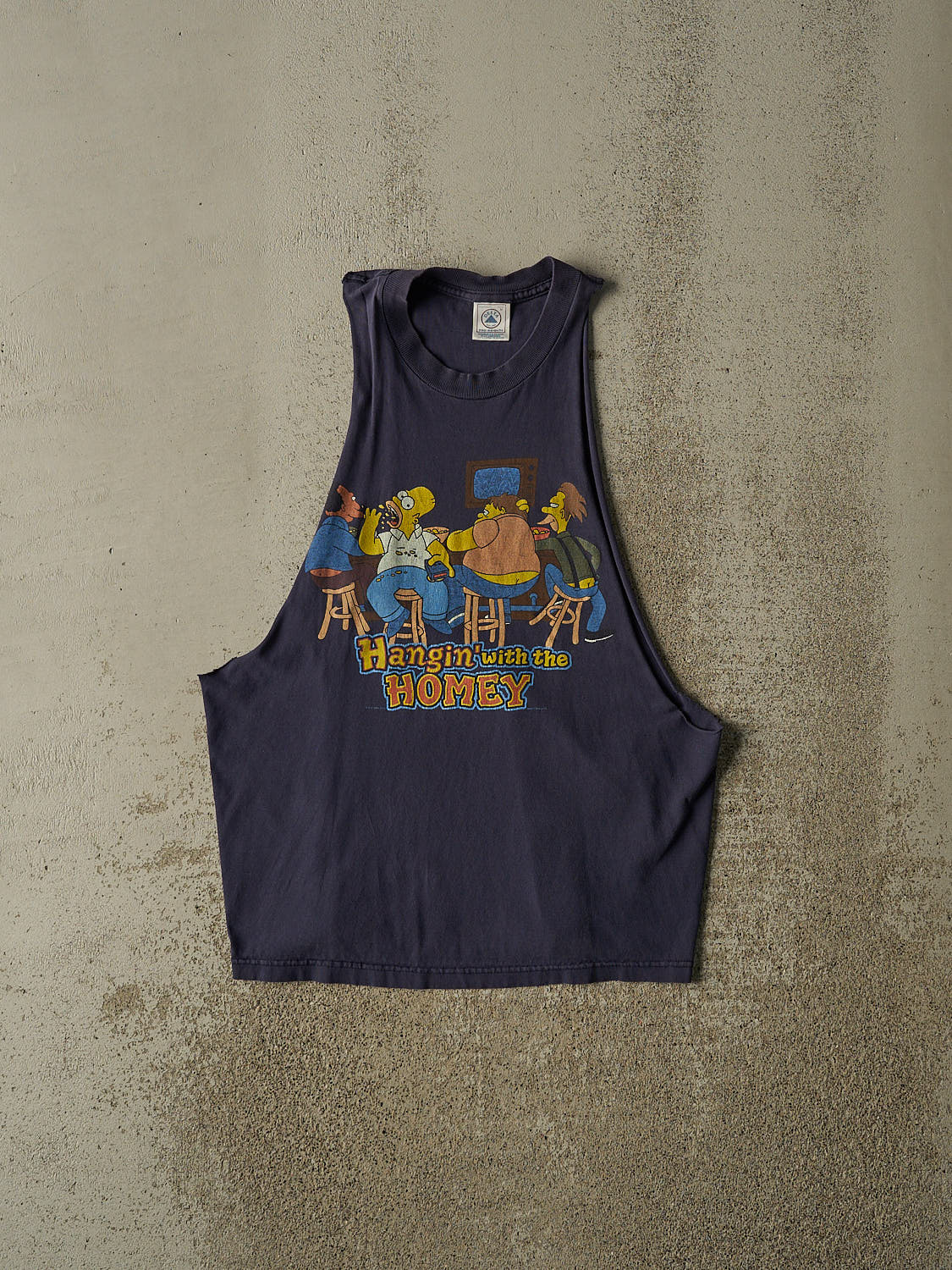 Vintage 01' Navy Blue Simpsons Cut Off Slogan Tee (S/M)