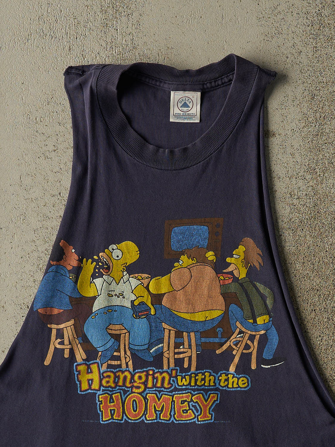 Vintage 01' Navy Blue Simpsons Cut Off Slogan Tee (S/M)