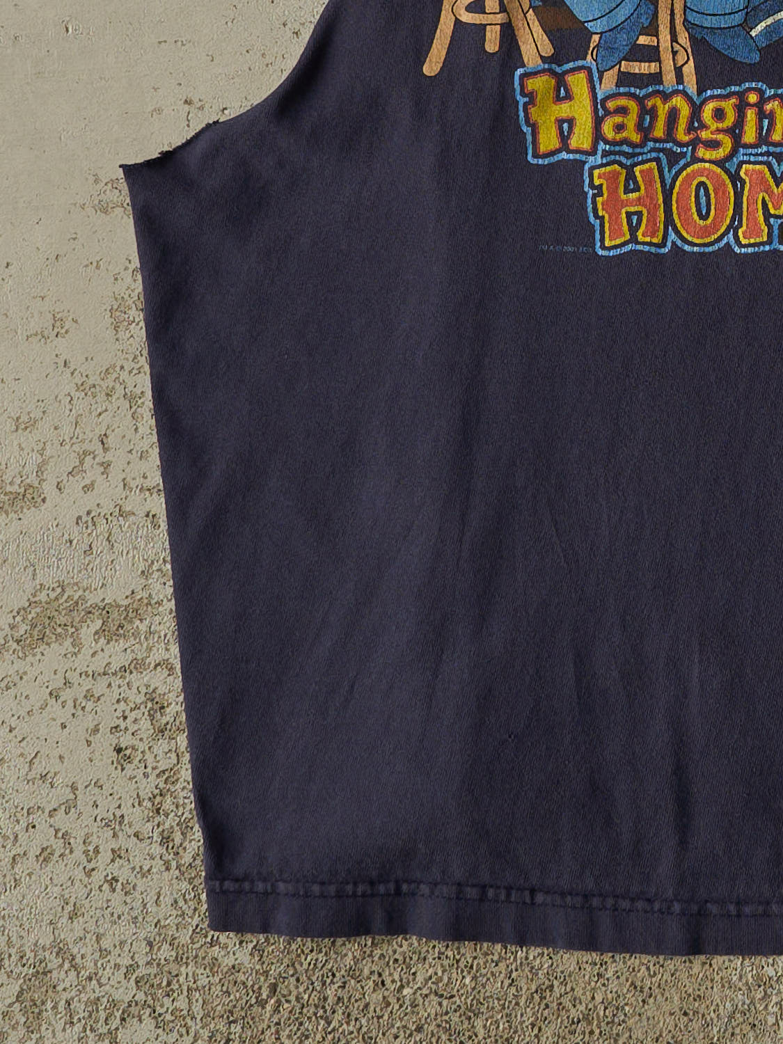 Vintage 01' Navy Blue Simpsons Cut Off Slogan Tee (S/M)