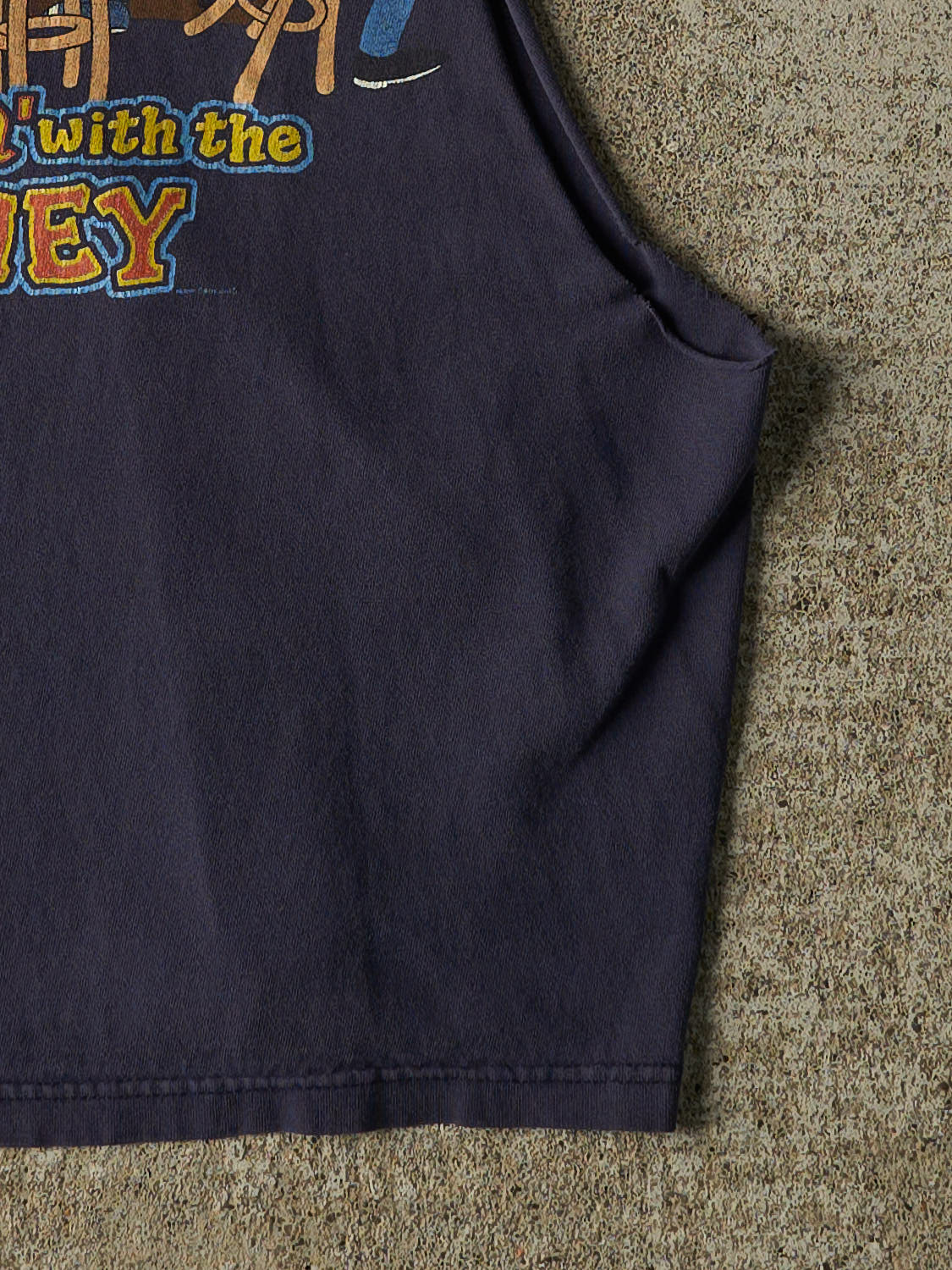 Vintage 01' Navy Blue Simpsons Cut Off Slogan Tee (S/M)