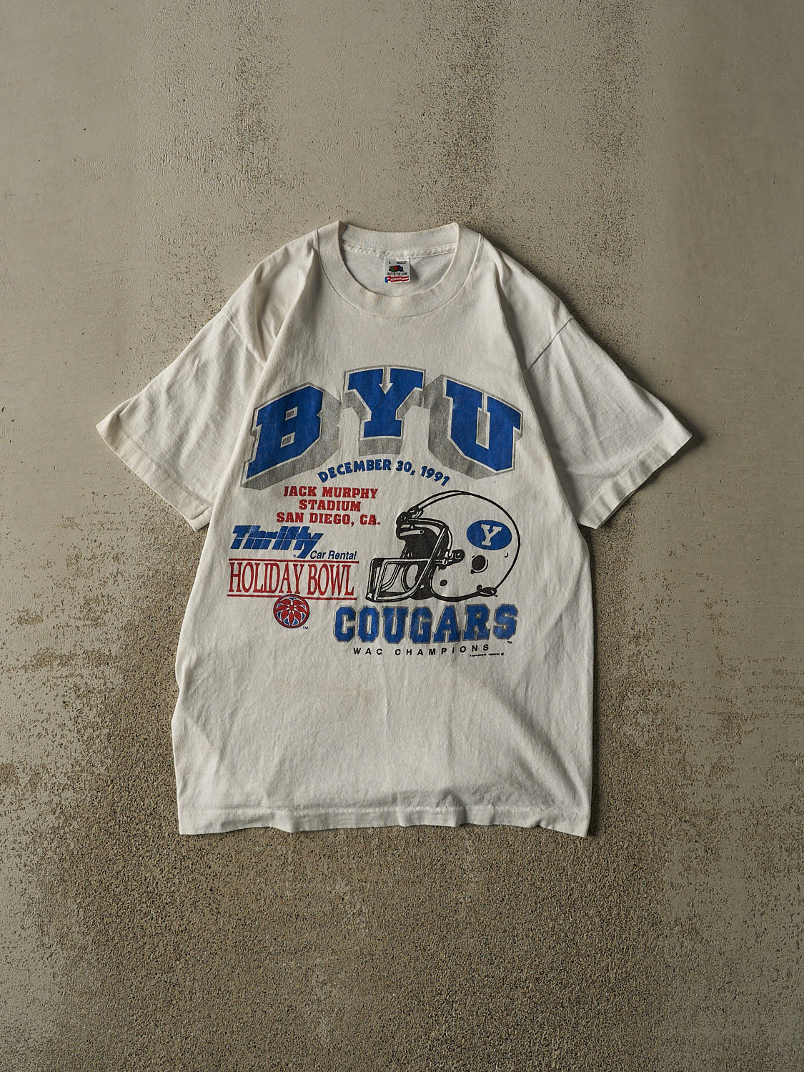 Vintage 91' White Brigham Young University Cougars Single Stitch Tee (M/L)