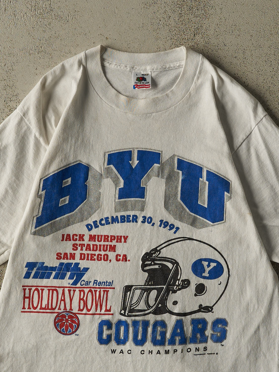 Vintage 91' White Brigham Young University Cougars Single Stitch Tee (M/L)
