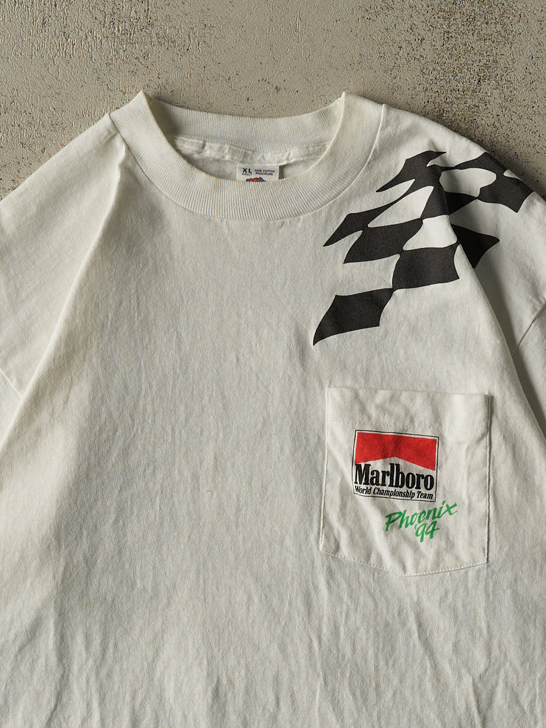 Vintage 94' White Marlboro Racing Single Stitch Pocket Tee (L/XL)