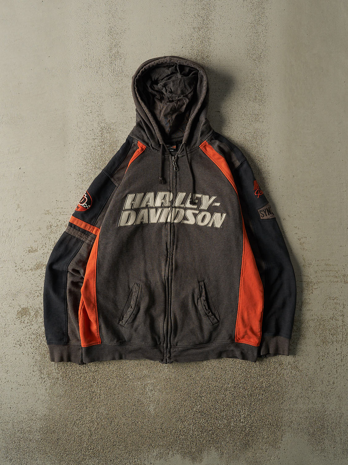 Vintage Y2K Charcoal Grey Harley Davidson Racing Zip Up Hoodie (M/L)