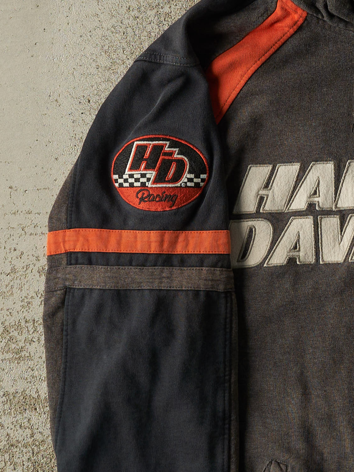 Vintage Y2K Charcoal Grey Harley Davidson Racing Zip Up Hoodie (M/L)