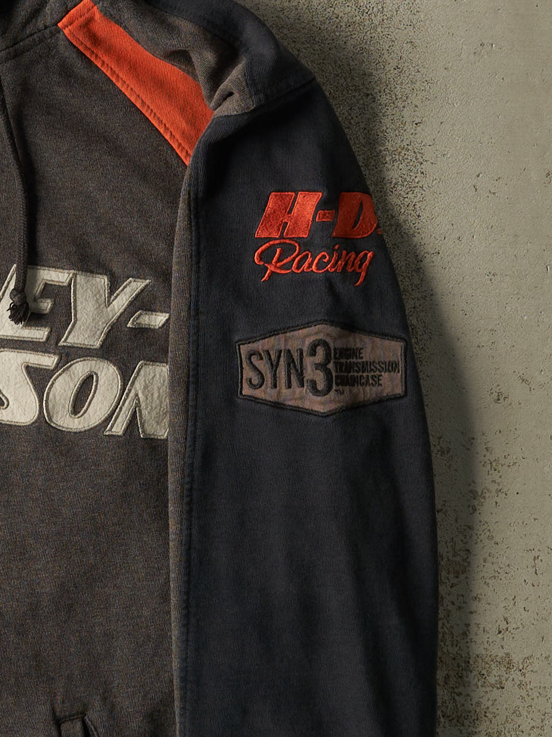 Vintage Y2K Charcoal Grey Harley Davidson Racing Zip Up Hoodie (M/L)