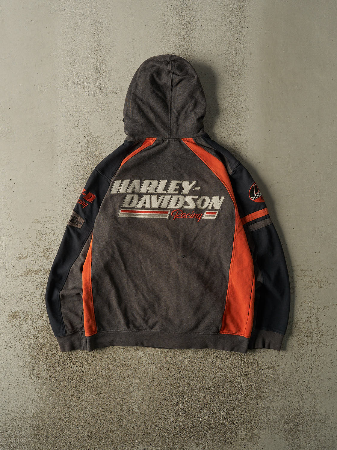 Vintage Y2K Charcoal Grey Harley Davidson Racing Zip Up Hoodie (M/L)