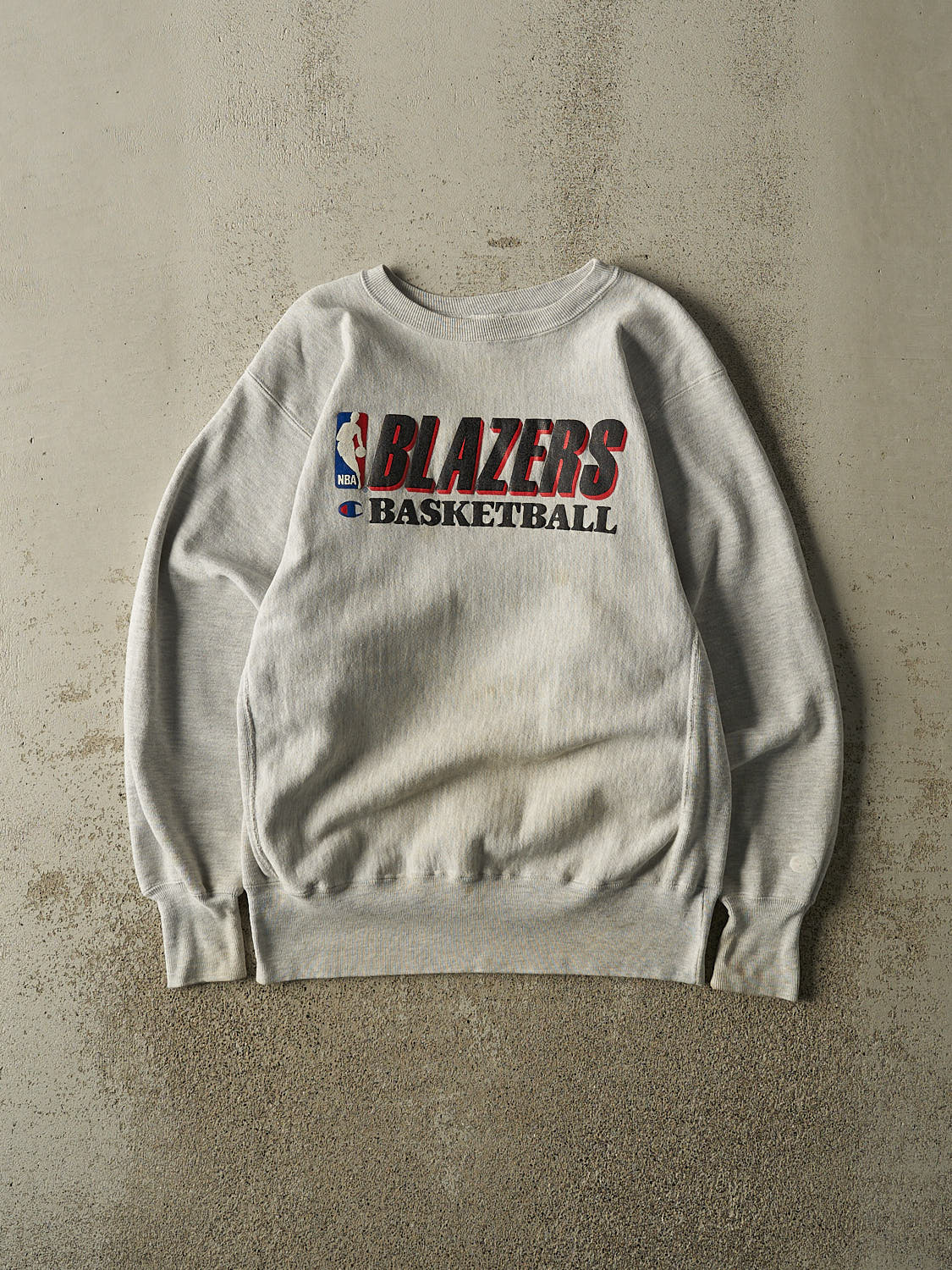 Vintage 90s Heather Grey Champion Reverse Weave Portland Trail Blazers Crewneck (S/M)