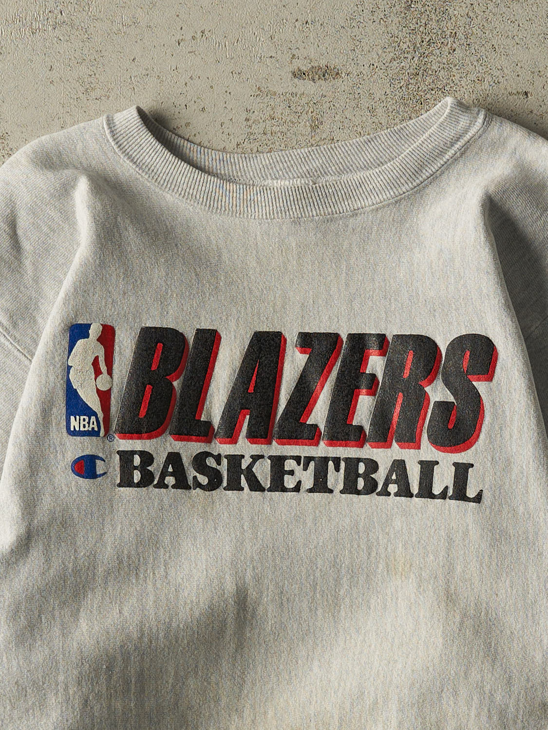 Vintage 90s Heather Grey Champion Reverse Weave Portland Trail Blazers Crewneck (S/M)