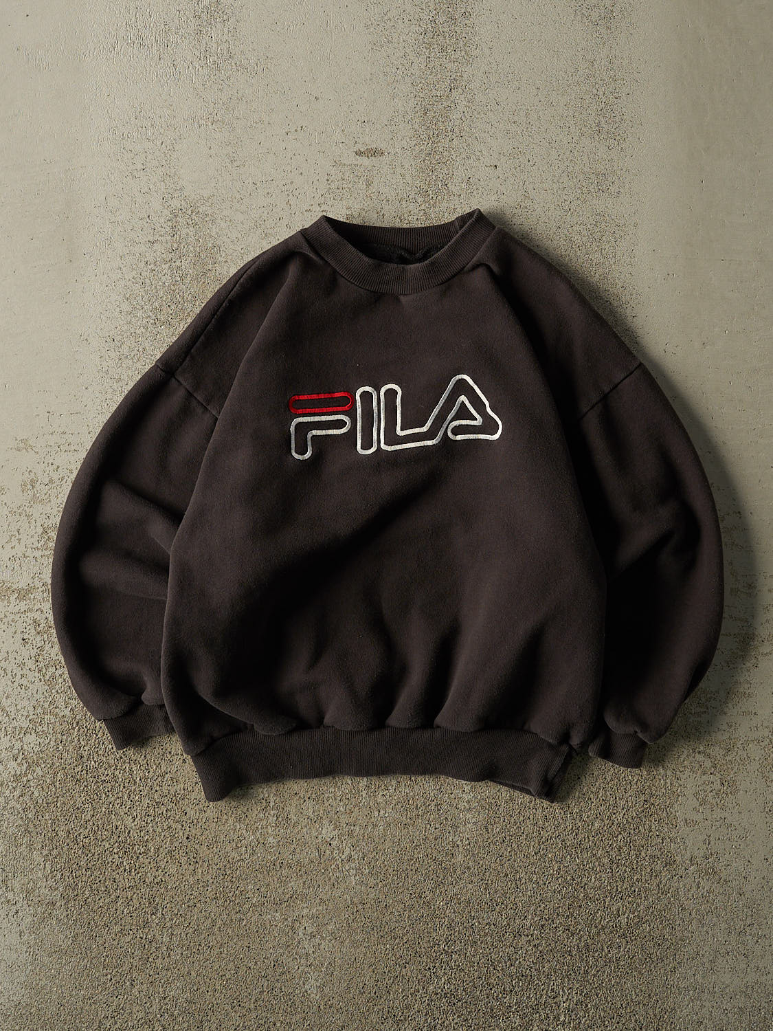Vintage 90s Faded Black Fila Embroidered Crewneck (S/M)