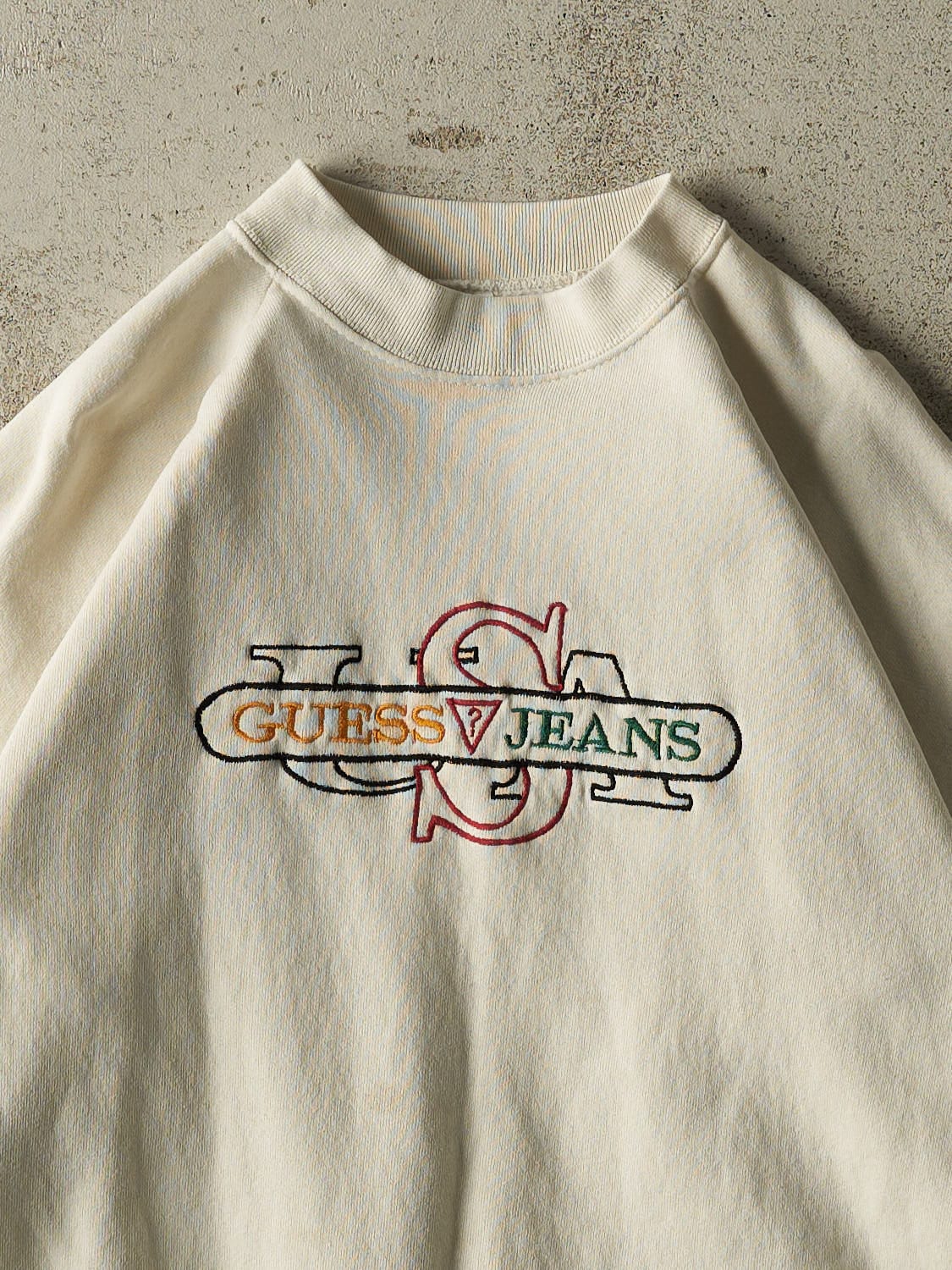 Vintage 80s Beige Guess Jeans Embroidered Crewneck (M/L)