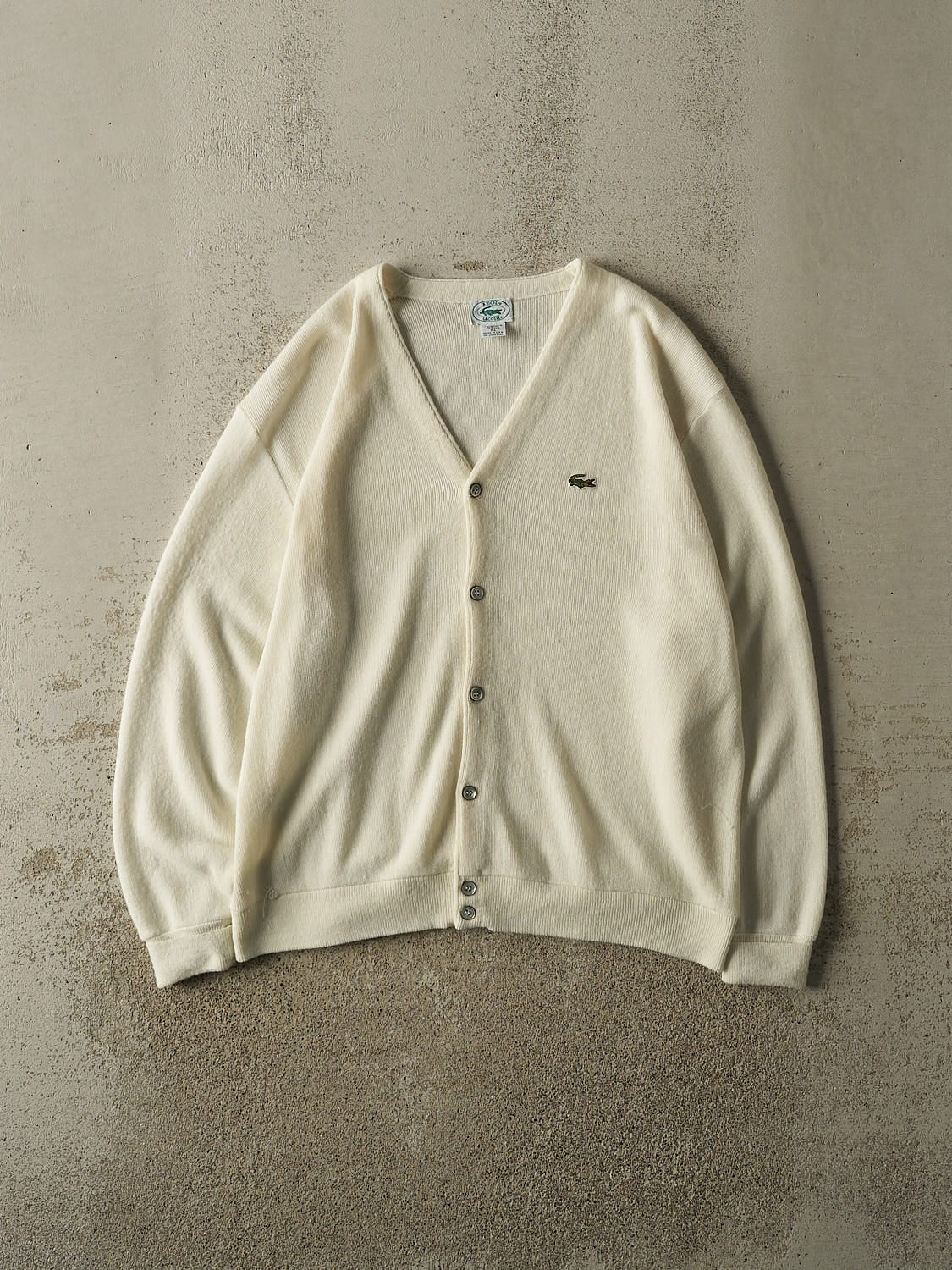 Vintage 80s Beige Lacoste Knit Cardigan (XL)