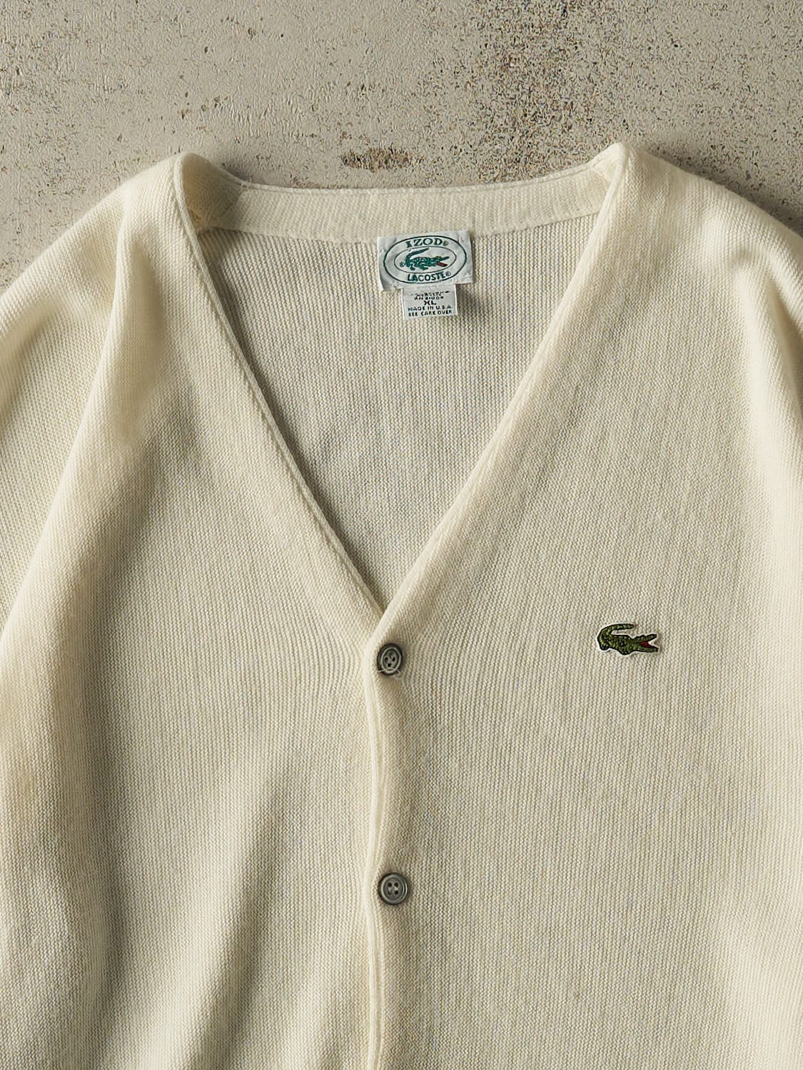 Vintage 80s Beige Lacoste Knit Cardigan (XL)