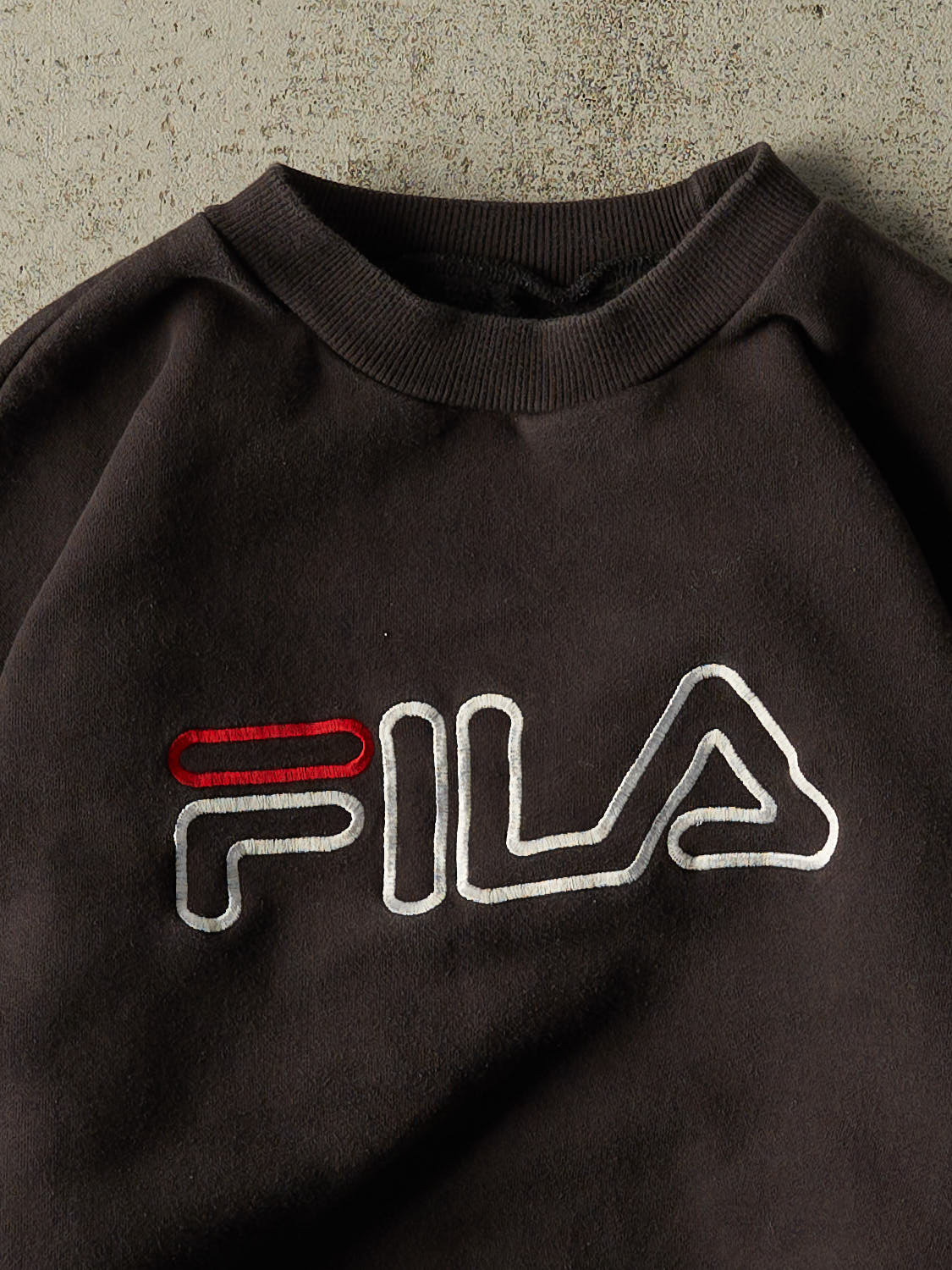 Vintage 90s Faded Black Fila Embroidered Crewneck (S/M)
