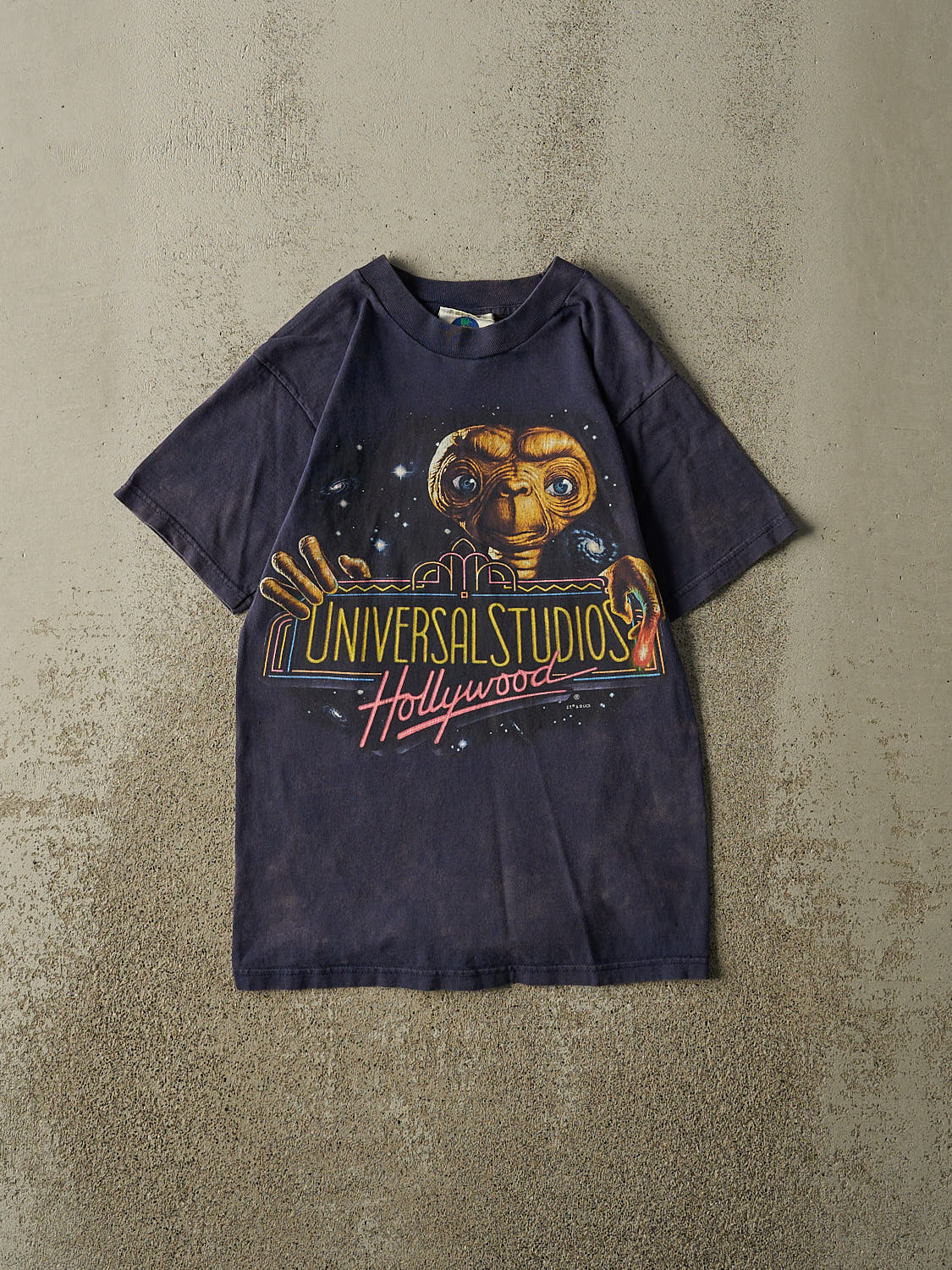 Vintage 90s Sun Faded Navy Universal Studios Hollywood ET Tee (XXS/XS)