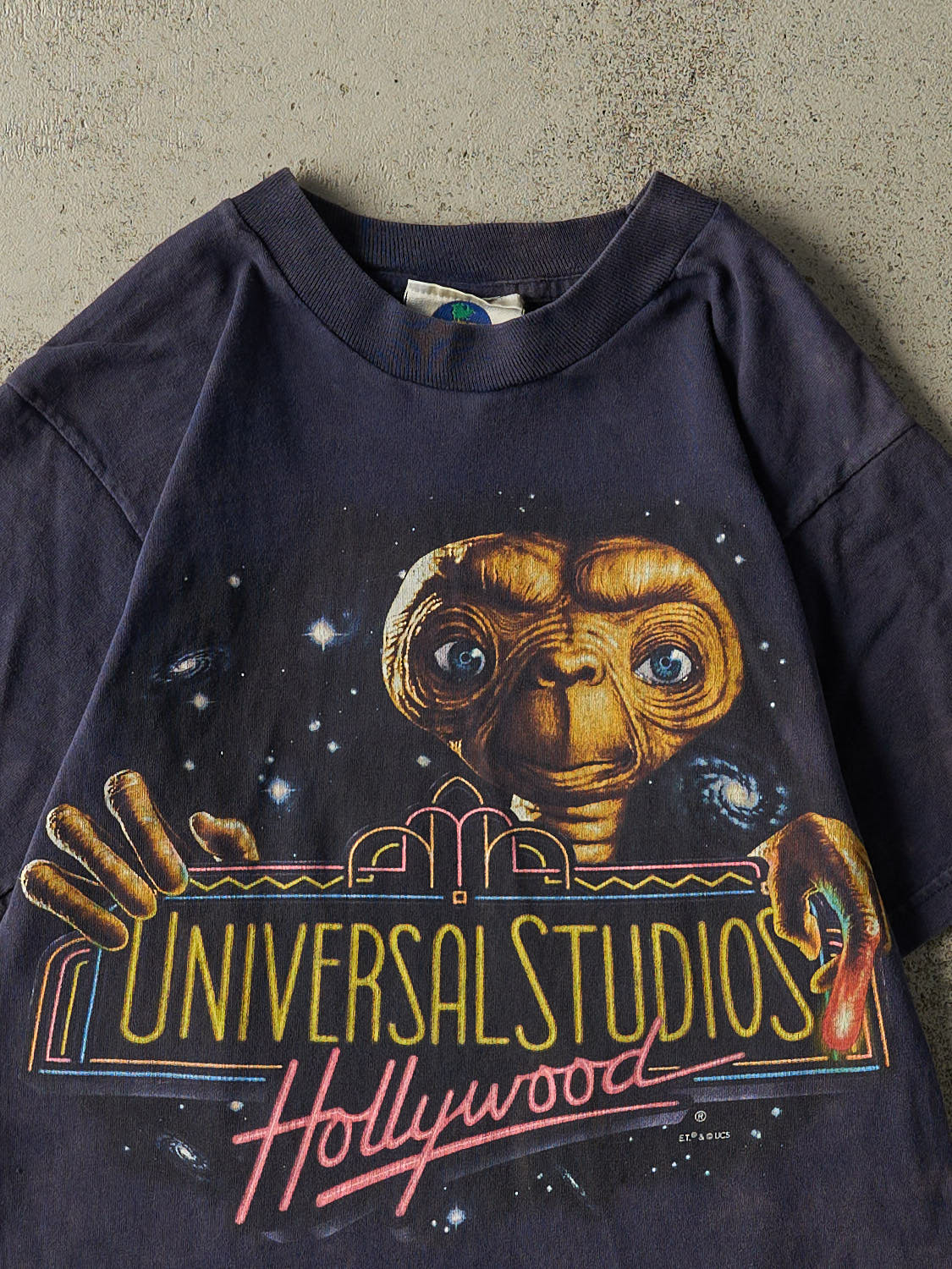 Vintage 90s Sun Faded Navy Universal Studios Hollywood ET Tee (XXS/XS)