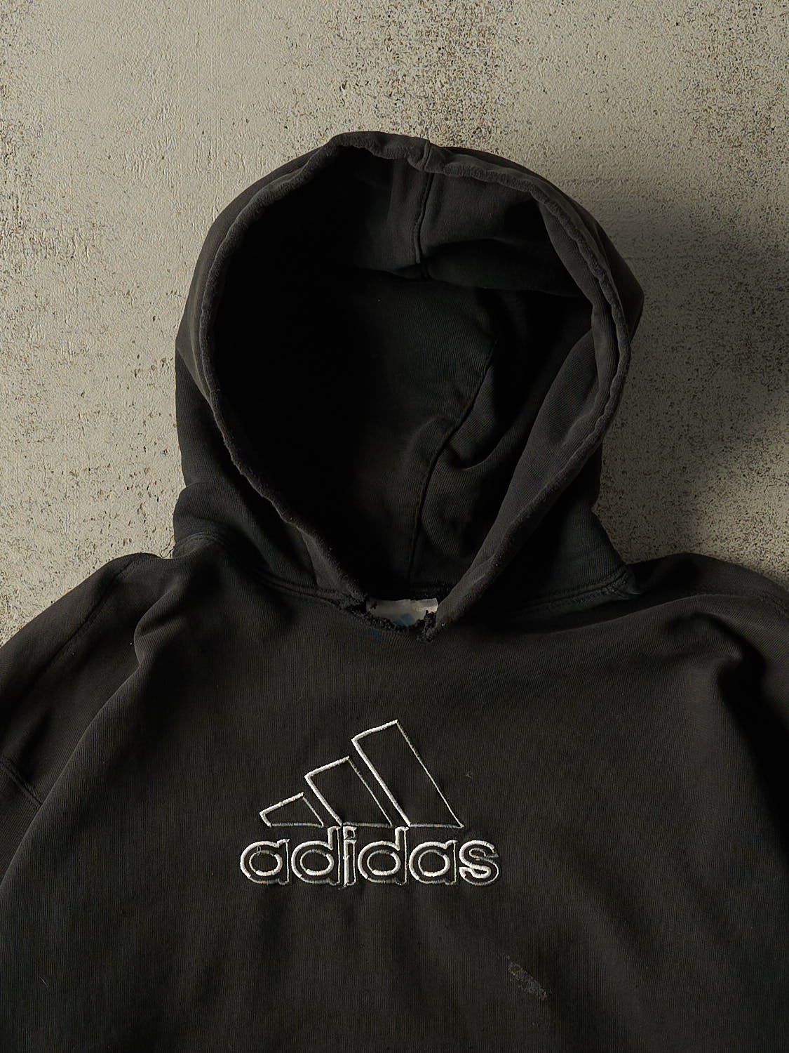 Vintage 90s Faded Black Adidas Embroidered Hoodie (S/M)