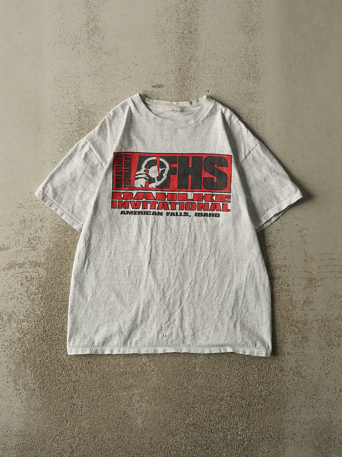 Vintage 90s Heather Grey AFHS Wrestling Tournament Tee (M/L)