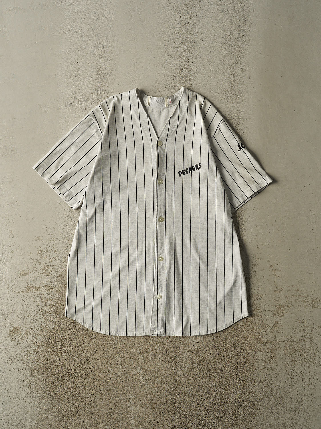 Vintage 90s Heather Grey JCS Peckers Pinstriped Cotton Baseball Jersey (L/XL)