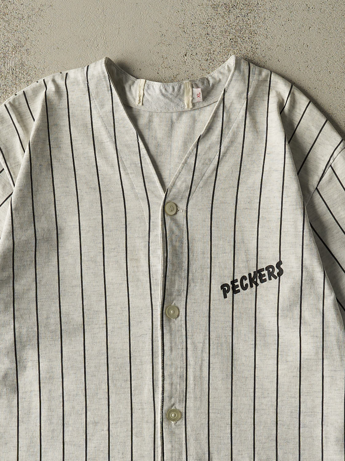 Vintage 90s Heather Grey JCS Peckers Pinstriped Cotton Baseball Jersey (L/XL)