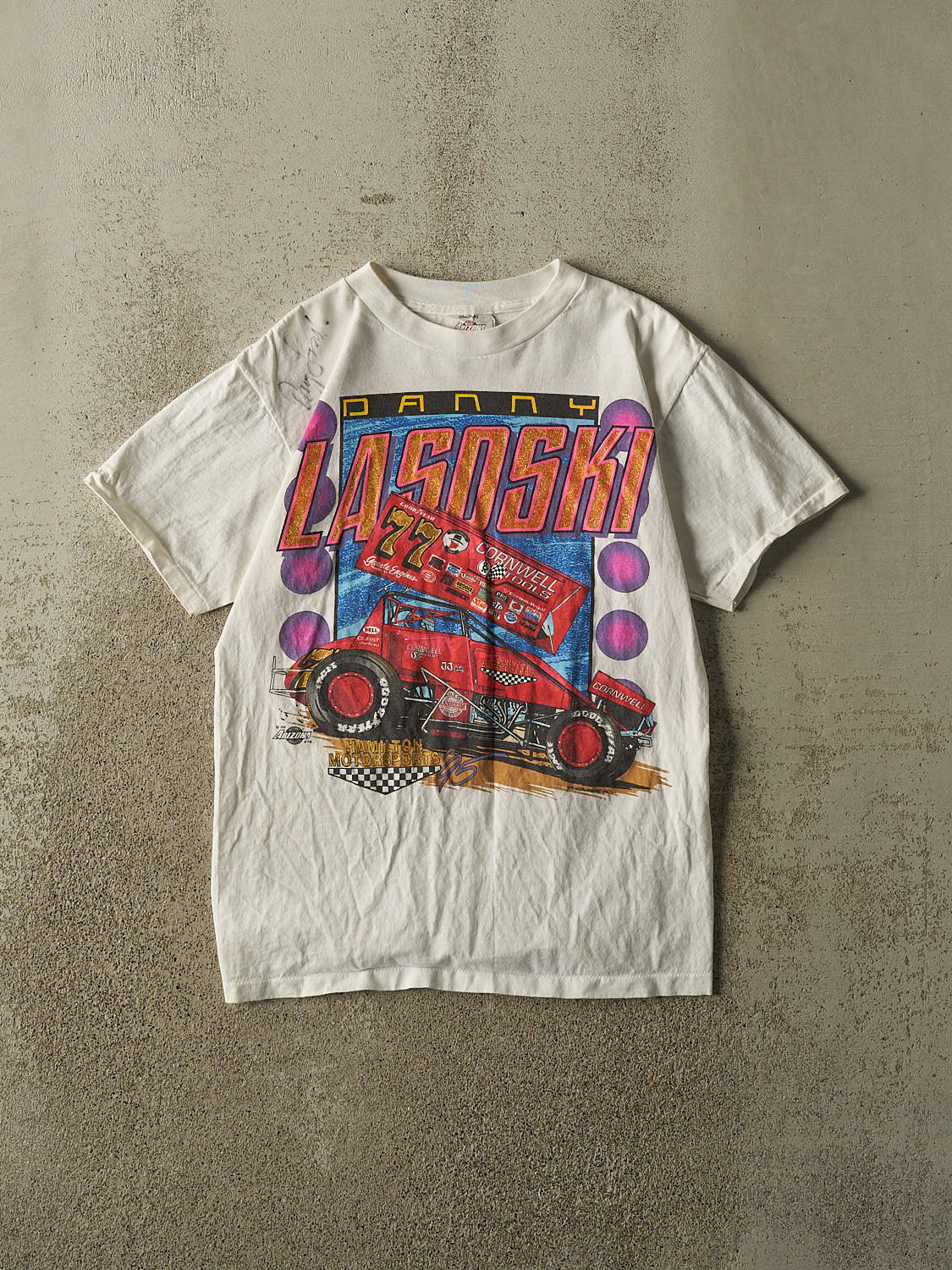Vintage 95' White Danny Lasoski Autographed Racing Tee (S/M)