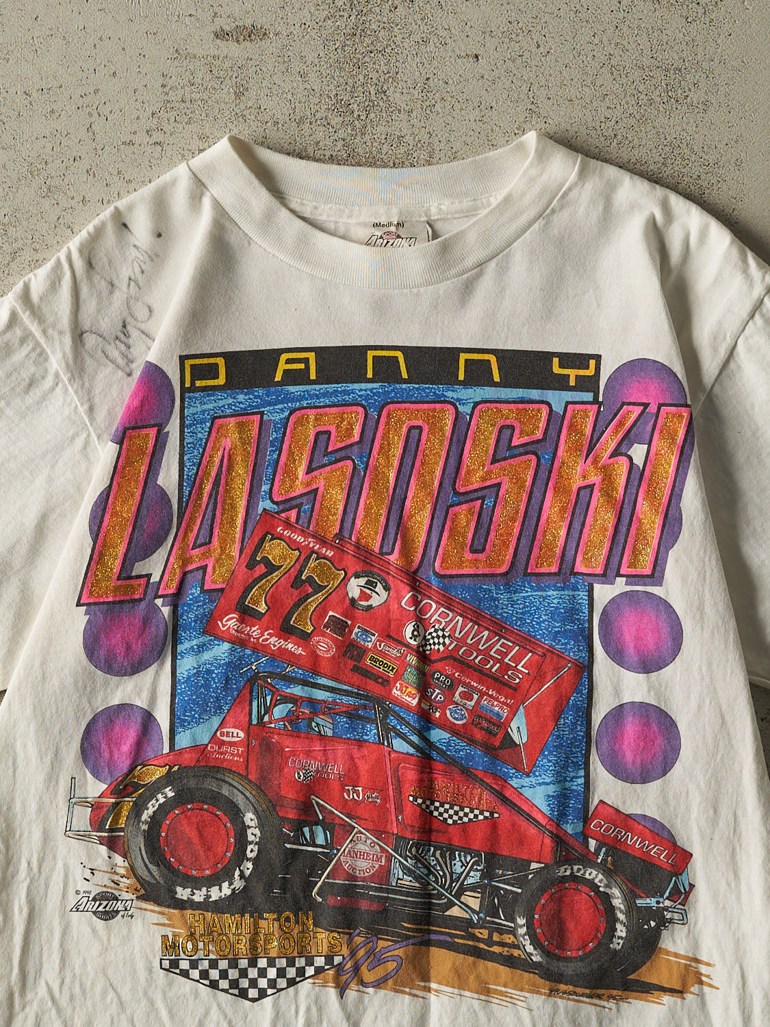 Vintage 95' White Danny Lasoski Autographed Racing Tee (S/M)