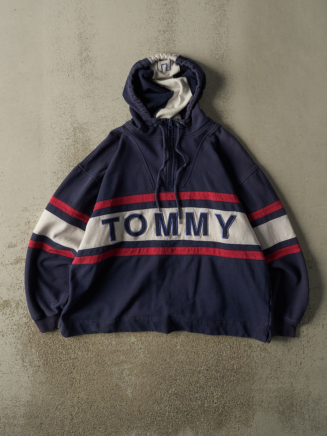 Vintage 90s Navy Blue Tommy Hilfiger Quarter Zip Hoodie (XL/XXL)