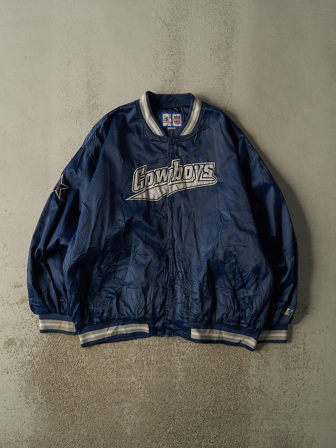 Vintage 90s Navy Blue Dallas Cowboys Nylon Bomber Jacket (XXL/XXXL)