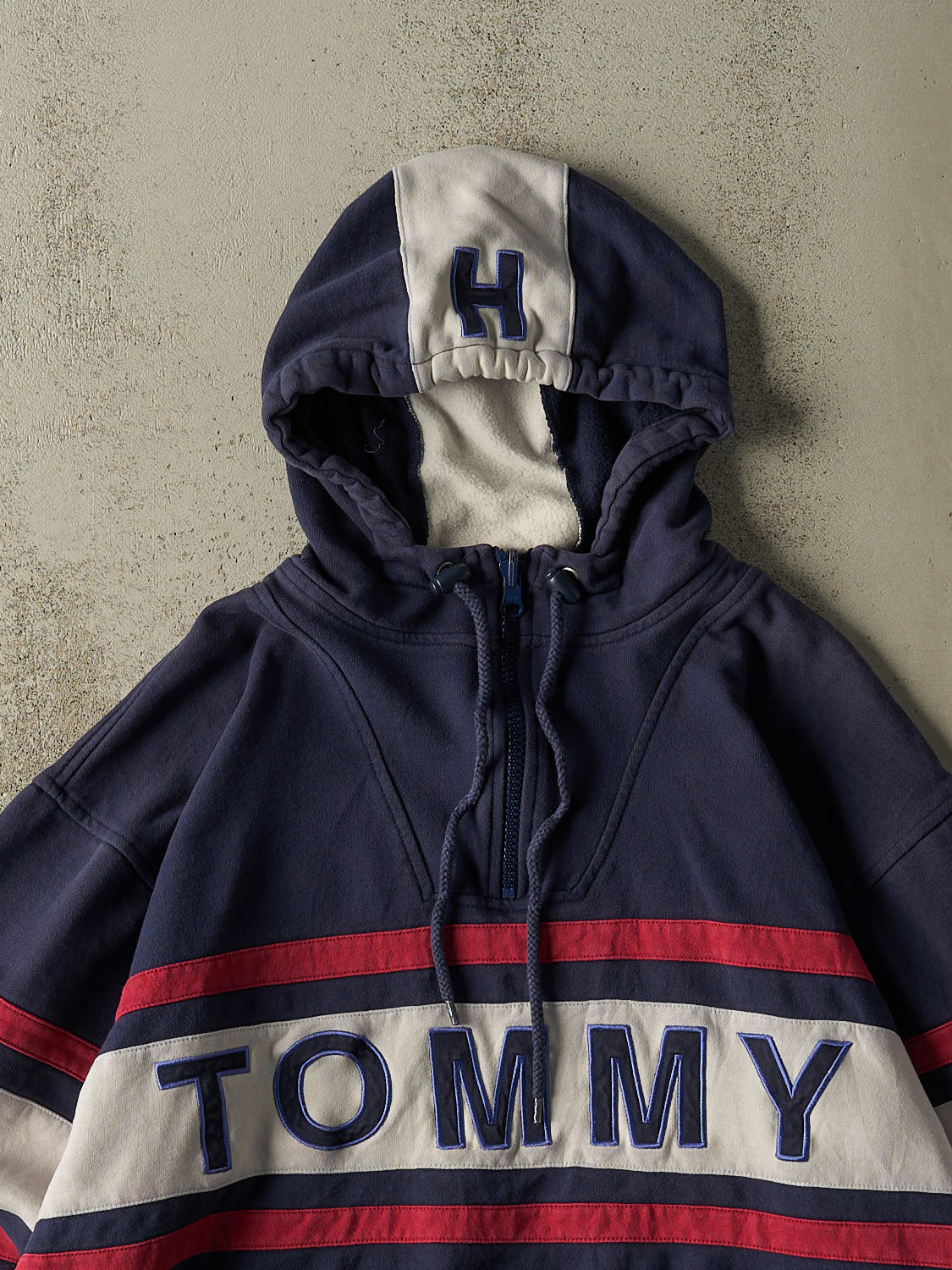 Vintage 90s Navy Blue Tommy Hilfiger Quarter Zip Hoodie (XL/XXL)