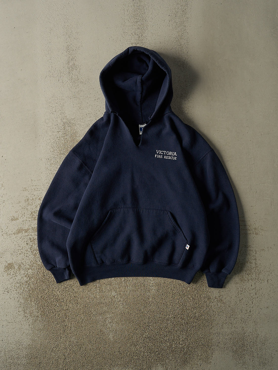Vintage 90s Navy Blue Russell Athletic Victoria BC Fire Rescue Hoodie (L/XL)