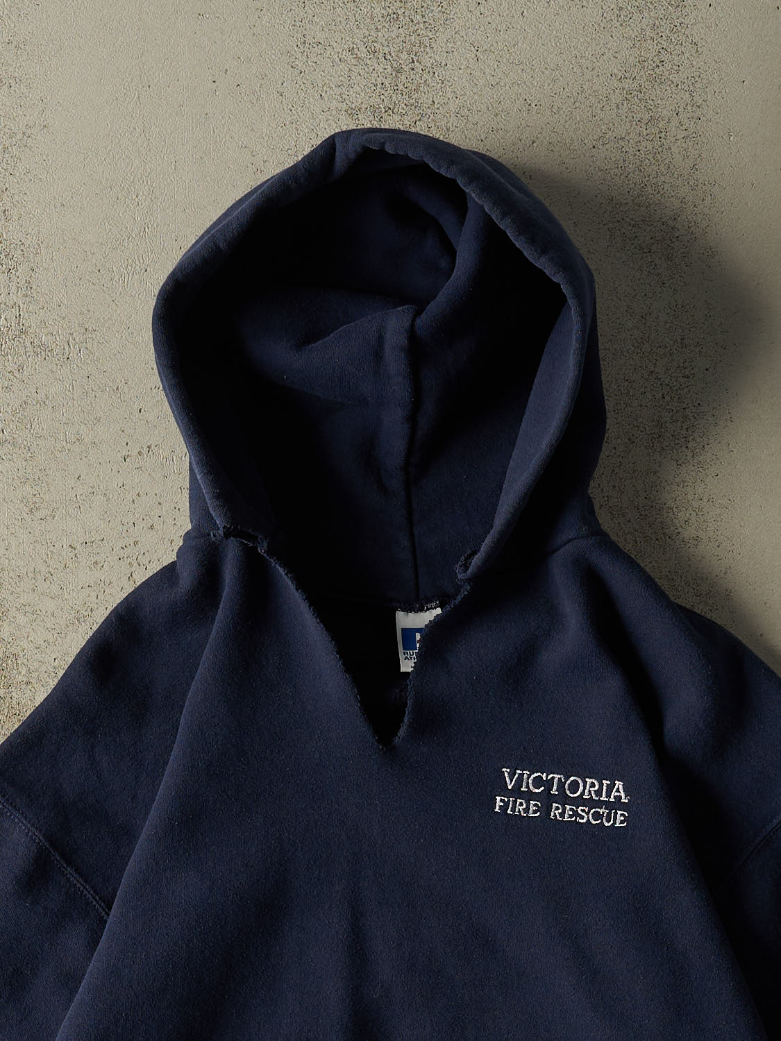 Vintage 90s Navy Blue Russell Athletic Victoria BC Fire Rescue Hoodie (L/XL)