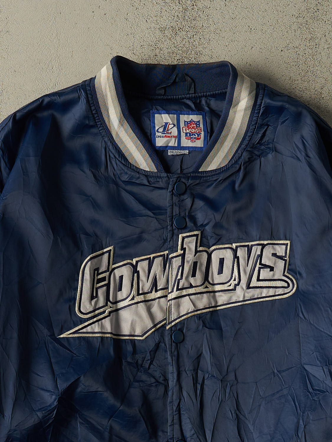 Vintage 90s Navy Blue Dallas Cowboys Nylon Bomber Jacket (XXL/XXXL)