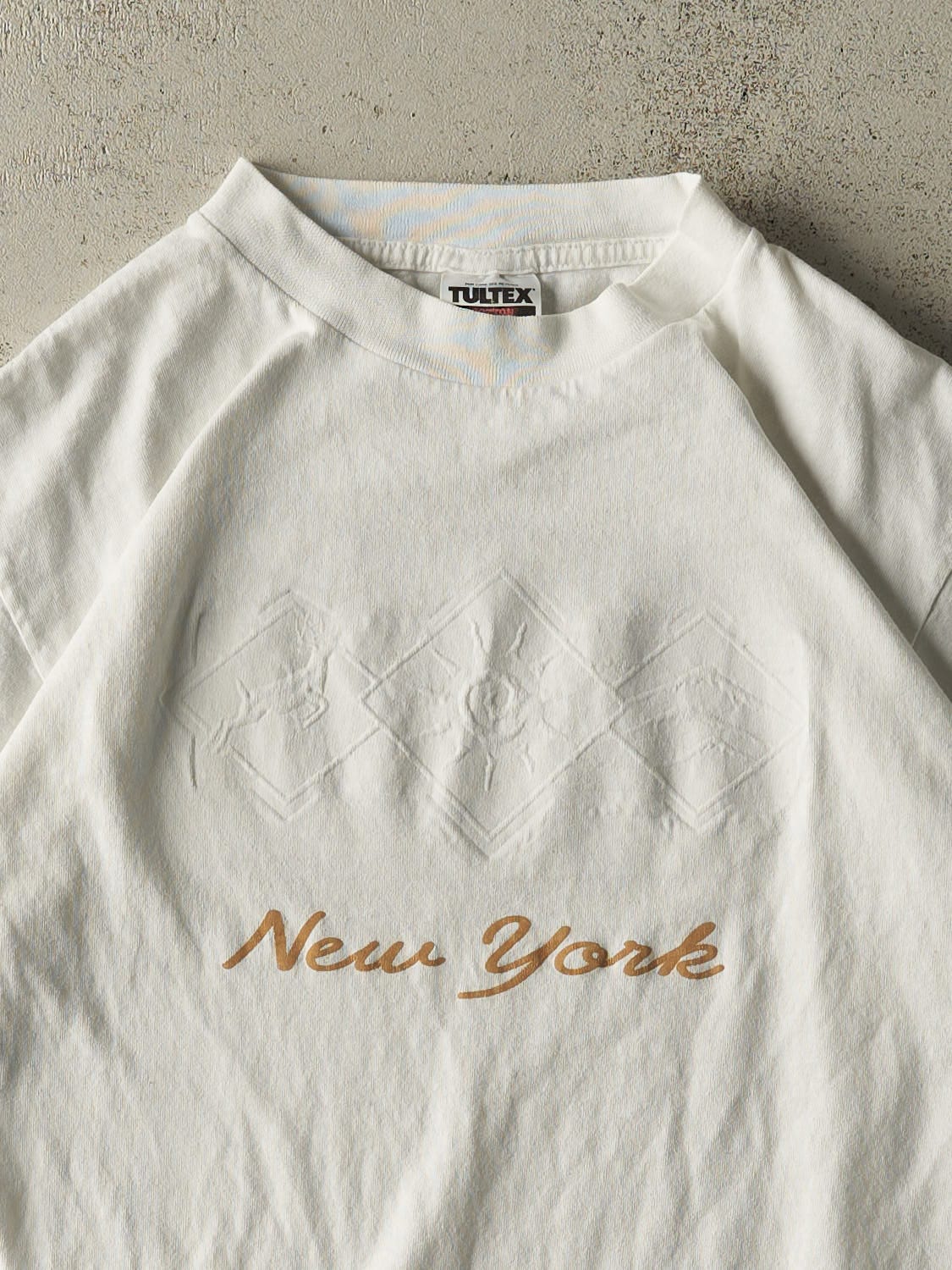 Vintage 90s White New York Embossed Tee (M/L)