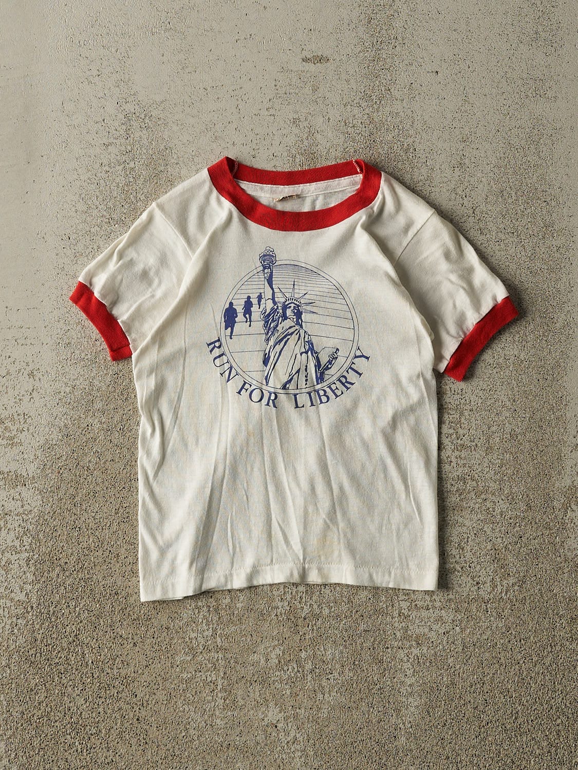 Vintage 80s White Run For Liberty Baby Ringer Tee (XXS)