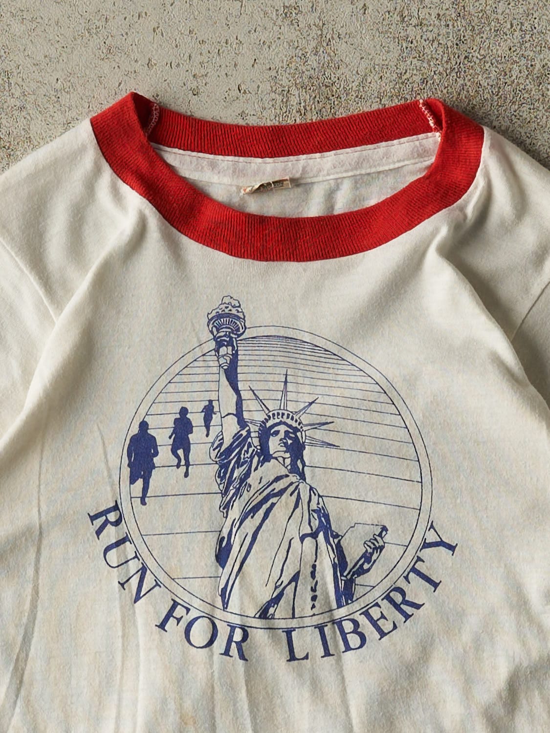 Vintage 80s White Run For Liberty Baby Ringer Tee (XXS)